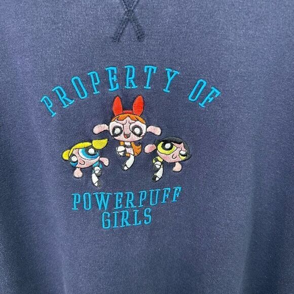 Cartoon Network Powerpuff Girls Vintage 2000 Y2K Navy Embroidered Crewneck Sweat - Picture 7 of 11